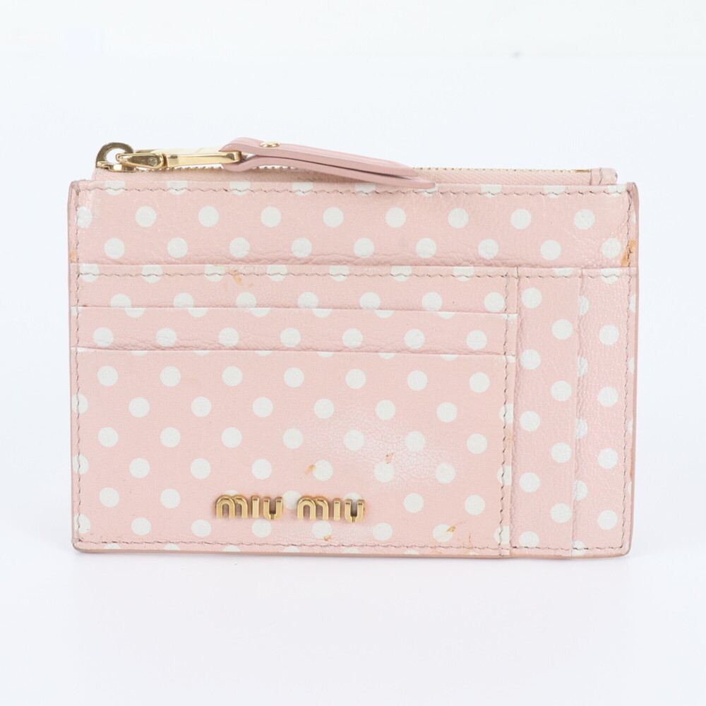 Miu Miu Miu Fragment Case, Madras Dot Pattern Leather, Business Card Holder/C...